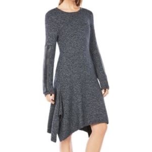 BCBGMAXAZRIA Dahnya charcoal knit dress faux leather sleeves XS